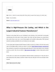 What Is High-Pressure Die Casting, and Which Is the Largest Industrial Fastener Manufacturer.docx